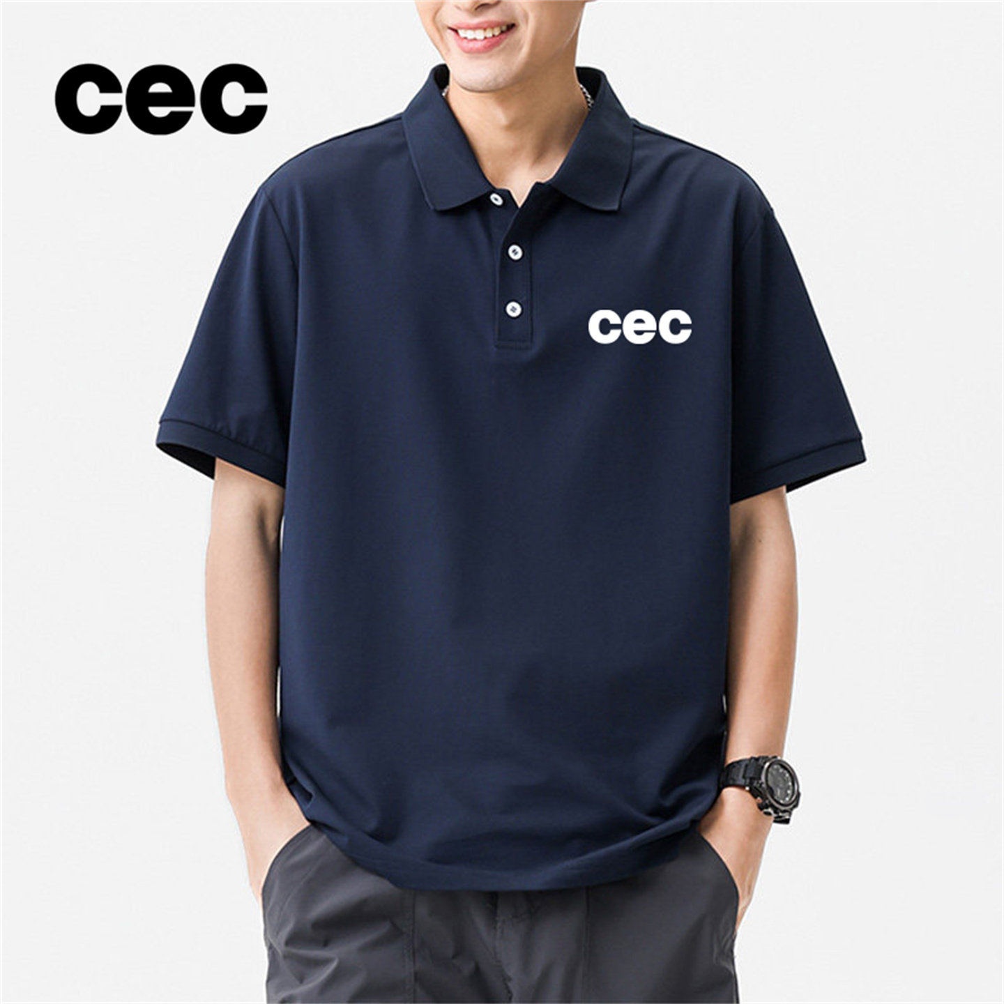 cec凉感透气翻领polo短袖男夏季2026新款简约时尚百搭高级休闲t恤