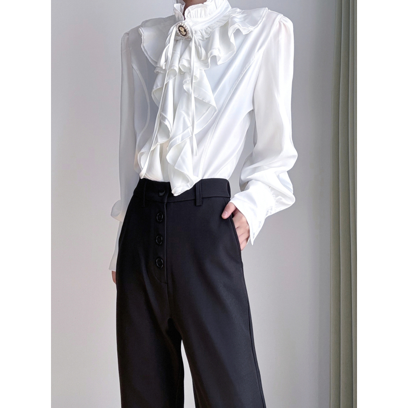 Stun Design-Focused Niche Long-Sleeve Shirt, French-Style White Top, Palace-Style High-End Shirt