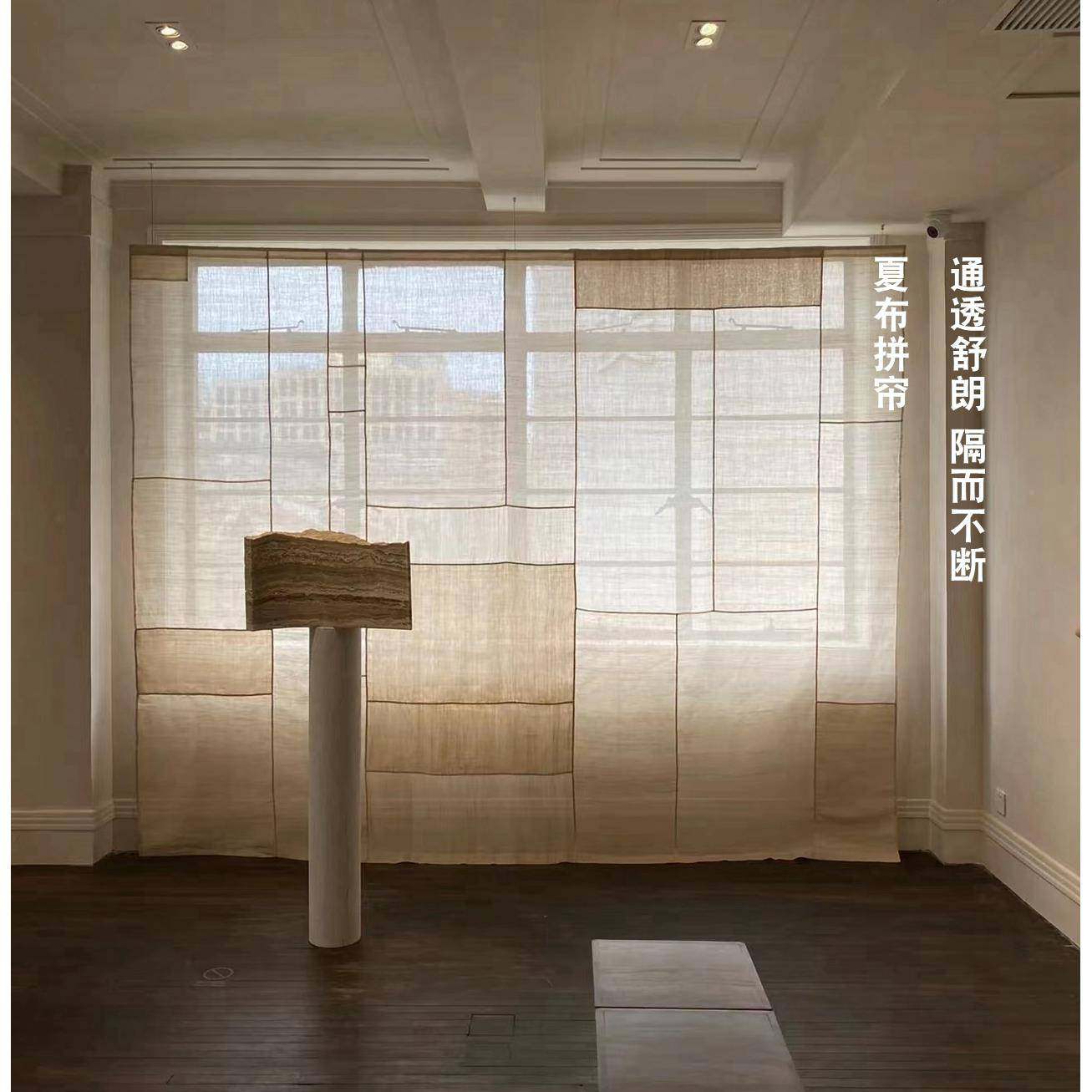 闲云夏布日茶式门帘半帘透光拼布室窗帘挂丨帘遮隔断帘子002挡可