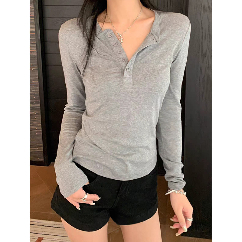 Mosesqueen Thin Button-Up Henry Collar Long-Sleeve T-Shirt for Spring, Autumn, and Winter as an Inner Layer or Base Shirt Mosesqueen Thin Button-Up Henry Collar Long-Sleeve T-Shirt for Spring, Autumn, and Winter as an Inner Layer or Base Shirt