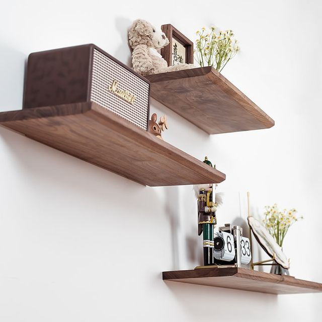 Woodworking workshop solid wood one-line shelf hanging on the wall s storage rack for living room bedroom bedside storage wood board book