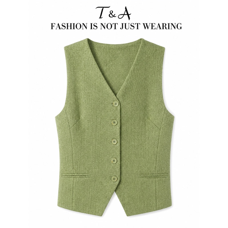 Ta Sleeveless Vest for Women 2026 Summer Unique and Chic Green V-Neck Suit Outerwear 51115 Ta Sleeveless Vest for Women 2026 Summer Unique and Chic Green V-Neck Suit Outerwear 51115
