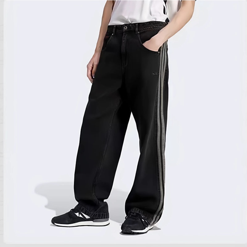2026 Song Yuqi Style Three-Stripe Retro Straight-Leg Jeans Men's Sports Casual Long Pants Washed Couple Trendy