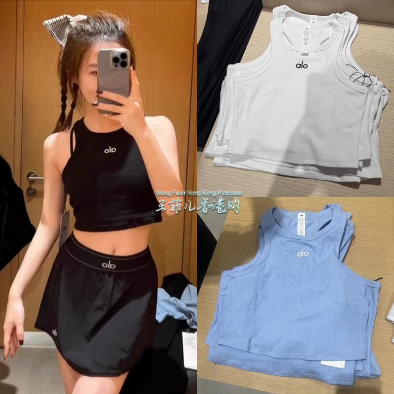 Some Items in Stock: Alo Sleeveless Racerback Tank Top, Casual Sports Slim-Fit Cropped Ribbed Camisole Top