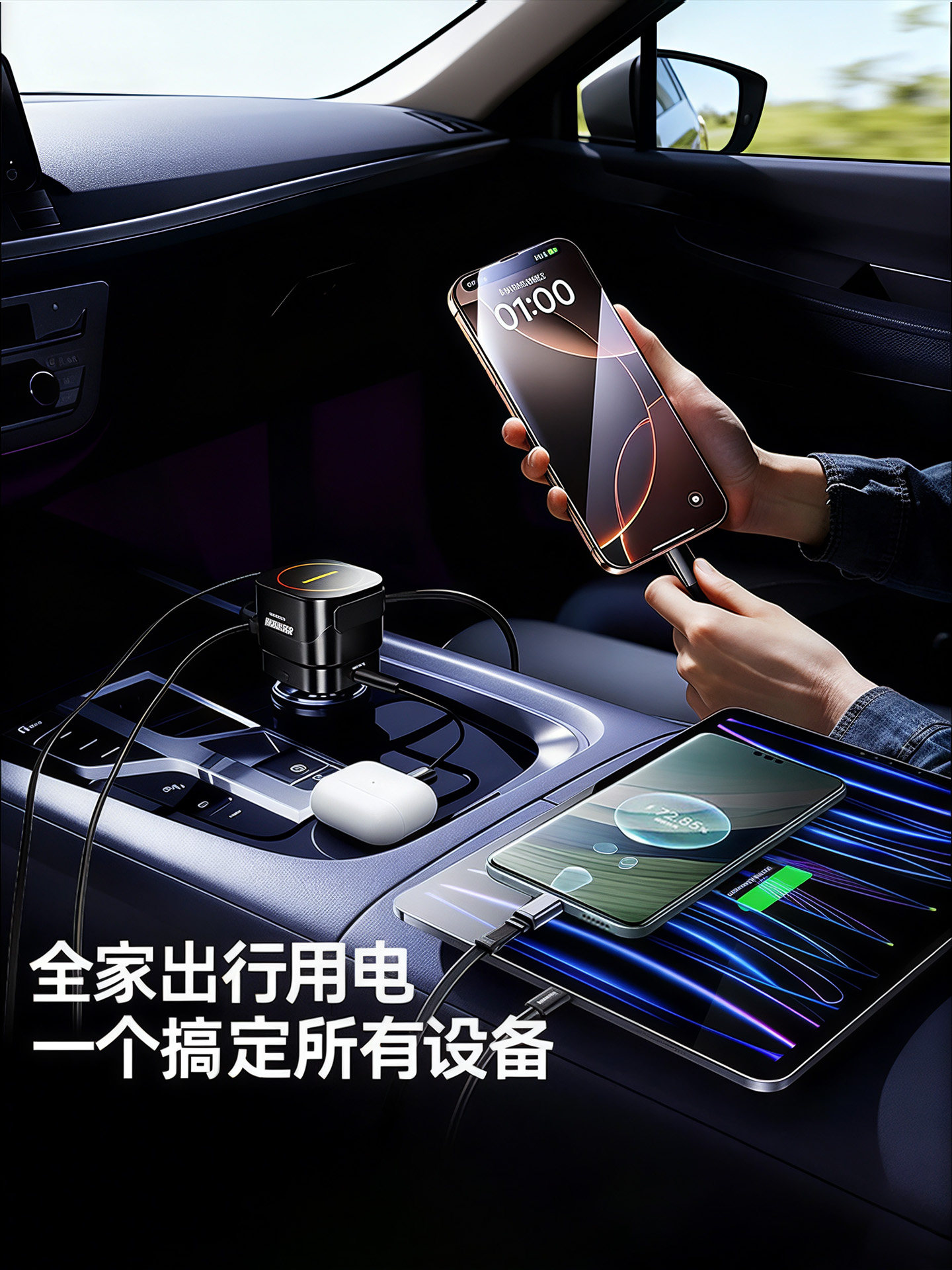 W&O Car Charger Fast Charging One-To-Three Car Charger 2025 New Model Car Cigarette Lighter Adapter with Window Breaker