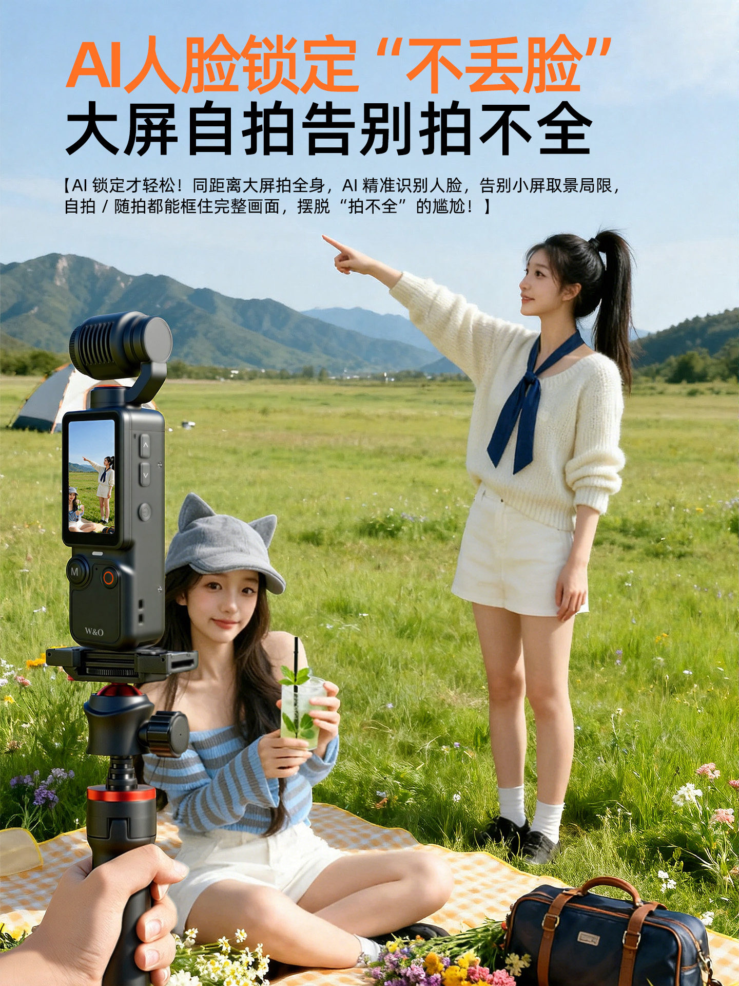 W&O Pocket Camera 4K Ultra Hd Vlog Camera Outdoor Cycling Sports Handheld Gimbal Recorder Anti-Shake