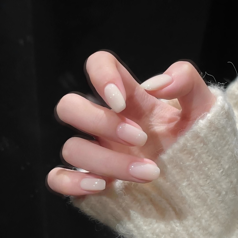 Springtime Clean and Gentle Natural Look Ice-Clear Milky White Press-On Nails Xiaohongshu Trending White Girl Simple and Exquisite Nail Tips