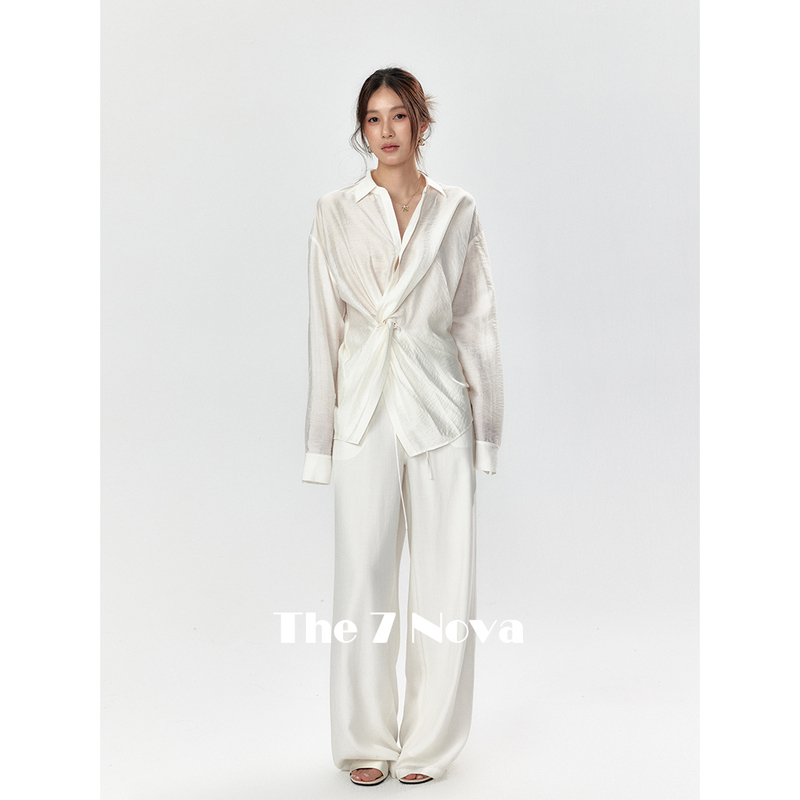 The 7 Nova "West Lake Mist" 26Ss White Niche Thin Twisted Waist-Cinching Shirt