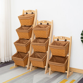 Solid wood multi-layer toy storage rack storage rack living room y newspaper rack snack grocery rack storage basket storage god