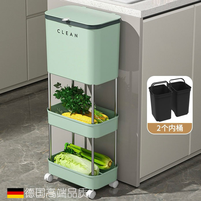 German No-Bending Wet and Dry Separation Kitchen Trash Can, Multi-Layer Large Capacity, Sliding Lid, Removable Inner Bin, Portable German No-Bending Wet and Dry Separation Kitchen Trash Can, Multi-Layer Large Capacity, Sliding Lid, Removable Inner Bin, Portable