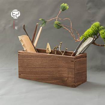 实木收纳筒茶道六君子茶筒家用桌面茶具收纳茶刀茶针笔筒收纳盒