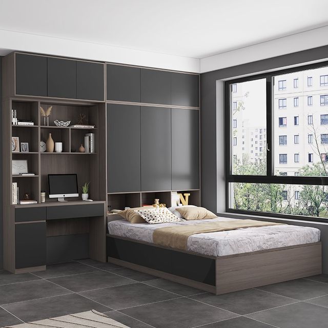 New modern simple 1.35 tatami bed with wardrobe integrated storage 1.2 single bed 1.5 meters double bed