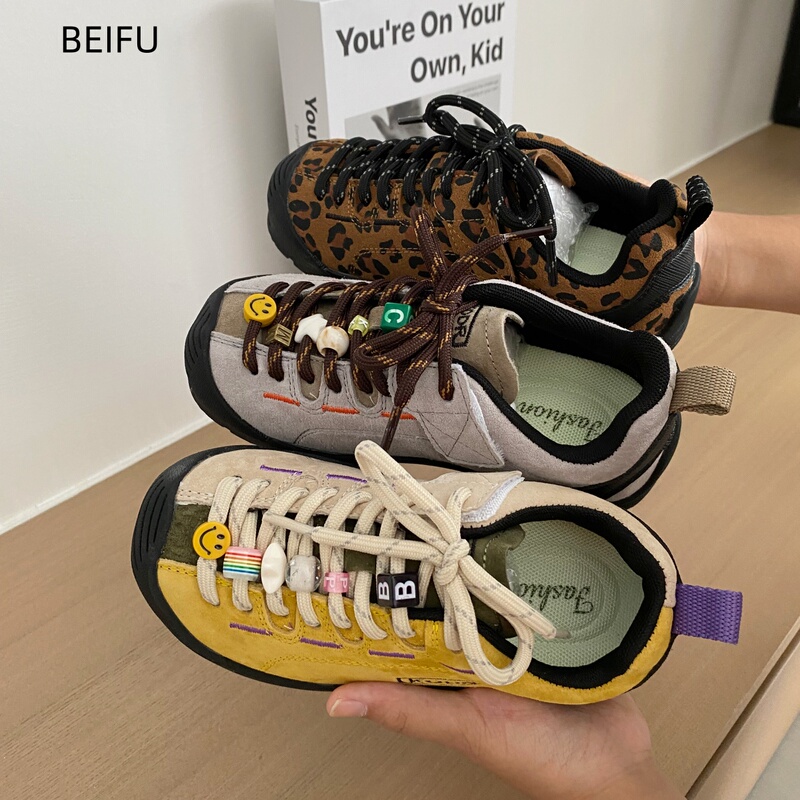 Outdoor Children's Shoes for Boys, Breathable Hiking Sneakers, Casual Ugly-Cute Style, Velcro, Genuine Leather, Trendy Kids' Shoes