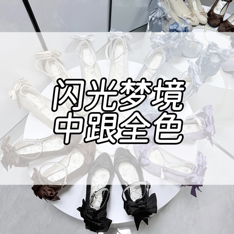 In Stock Flashing Dreamland Mid-Heel Lolita Original Suede Coming-Of-Age Ceremony Bow Stiletto Heels