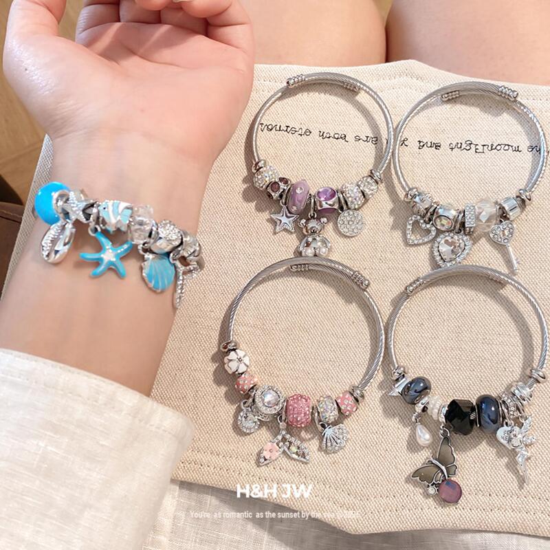 Diamond-Encrusted Oil-Drip Heart and Star Adjustable Bracelet, Light Luxury Sweet Style Bracelet, Light Luxury High-End Jewelry Diamond-Encrusted Oil-Drip Heart and Star Adjustable Bracelet, Light Luxury Sweet Style Bracelet, Light Luxury High-End Jewelry