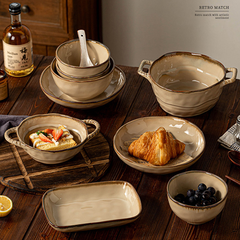 Vintage Ceramic Tableware Set Bowls and Plates Niche Japanese-Style Plates Bowls Chopsticks Home Use Housewarming Underglaze Color Rice Bowl Soup Bowl Vintage Ceramic Tableware Set Bowls and Plates Niche Japanese-Style Plates Bowls Chopsticks Home Use Housewarming Underglaze Color Rice Bowl Soup Bowl