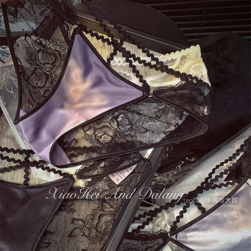 Korean Kisyh Sexy Hollow-Out Lace-Up Satin Lace Panties for Women, Alluring Purple Beauty, Hollow-Out Embroidery, Low-Waist, Seductive Korean Kisyh Sexy Hollow-Out Lace-Up Satin Lace Panties for Women, Alluring Purple Beauty, Hollow-Out Embroidery, Low-Waist, Seductive