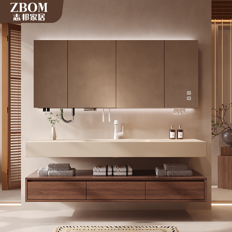 Zhibang Bathroom Cabinet Double-Layer Slate Hot-Bent Integrated Basin Washbasin Bathroom Washbasin Cabinet Washbasin Cabinet Combination Zhibang Bathroom Cabinet Double-Layer Slate Hot-Bent Integrated Basin Washbasin Bathroom Washbasin Cabinet Washbasin Cabinet Combination