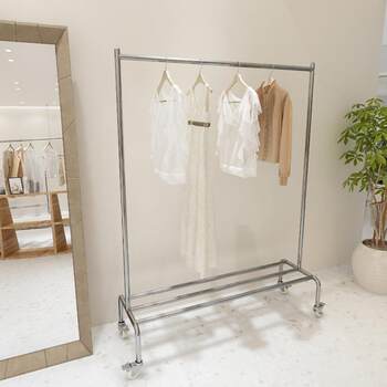 Clothing store display rack stainless steel with wheels silver simple women's floor-standing clothes storage layer shelf display rack