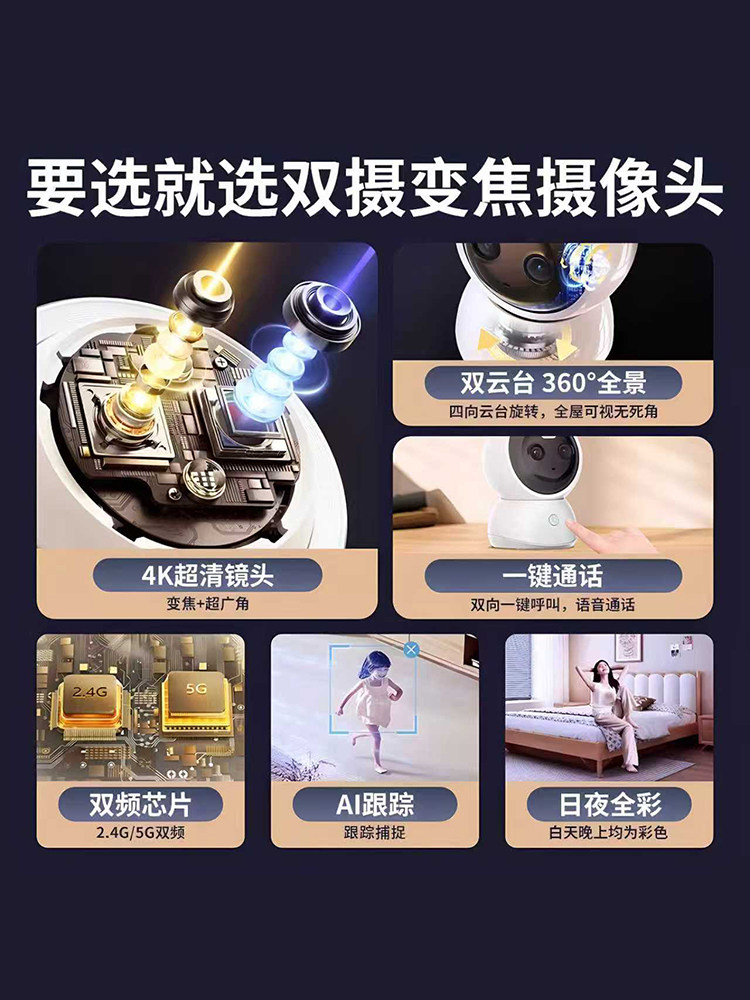 Smart Surveillance Camera for Home Use, Remote Control Via Mobile Phone with Voice Feature, 360-Degree No Blind Spots, High-Definition Night Vision, Indoor Wireless