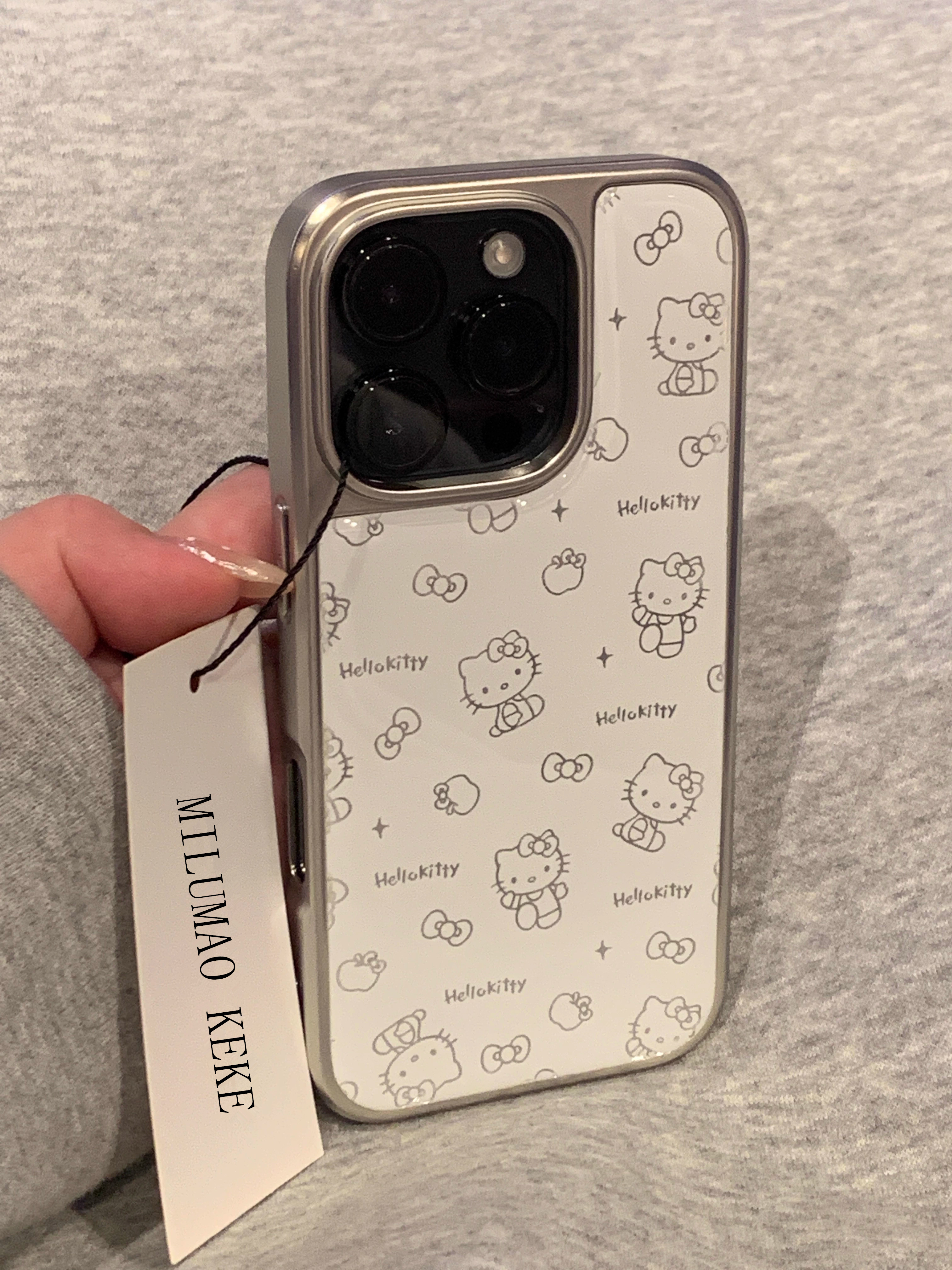 Ins-Style Super Cute Kitty Cat Electroplated Silver Edge Phone Case Suitable for Apple 17 Pro Max, iPhone 16 Pro Max New Model, 15 Cute, 14 High-End, 13 Internet Celebrity Female Model, 15 Pro Max Anti-Drop Case