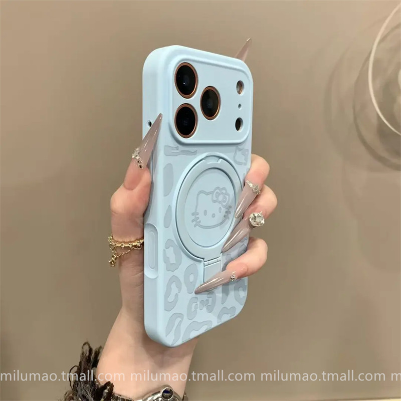 Ins Autumn and Winter Leopard Print Kt Cat Liquid Silicone Case Suitable for iPhone 17 Pro, Apple 15 Phone Case, 16 Pro Max New Model, 13 Super Pretty, 12 Women's Model, 11 Internet Celebrity, 14 Plus Anti-Drop, 17 Pro Max