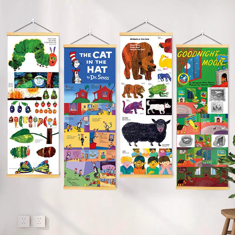 English Picture Book Library Wall Decoration Hanging Paintings English Reading Culture Classroom Layout Kindergarten Corridor Posters and Stickers