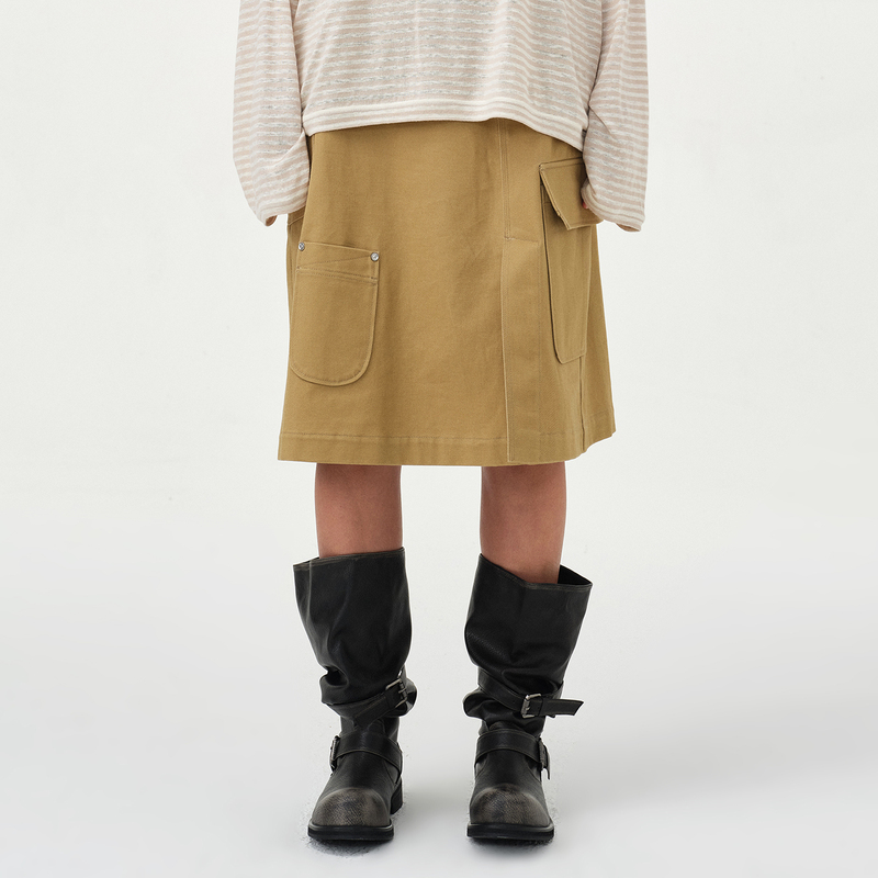 Half Made 26 Early Autumn New Product Khaki Multi-Pocket Workwear Skirt