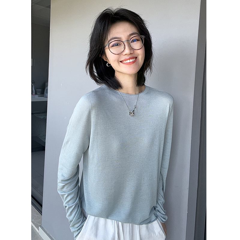 Mulberry Silk Acetate Cool Long-Sleeved Knit Top for Women, Round Neck Pullover, Thin Air-Conditioning Shirt, Sun Protection Top-Mss8469 Mulberry Silk Acetate Cool Long-Sleeved Knit Top for Women, Round Neck Pullover, Thin Air-Conditioning Shirt, Sun Protection Top-Mss8469
