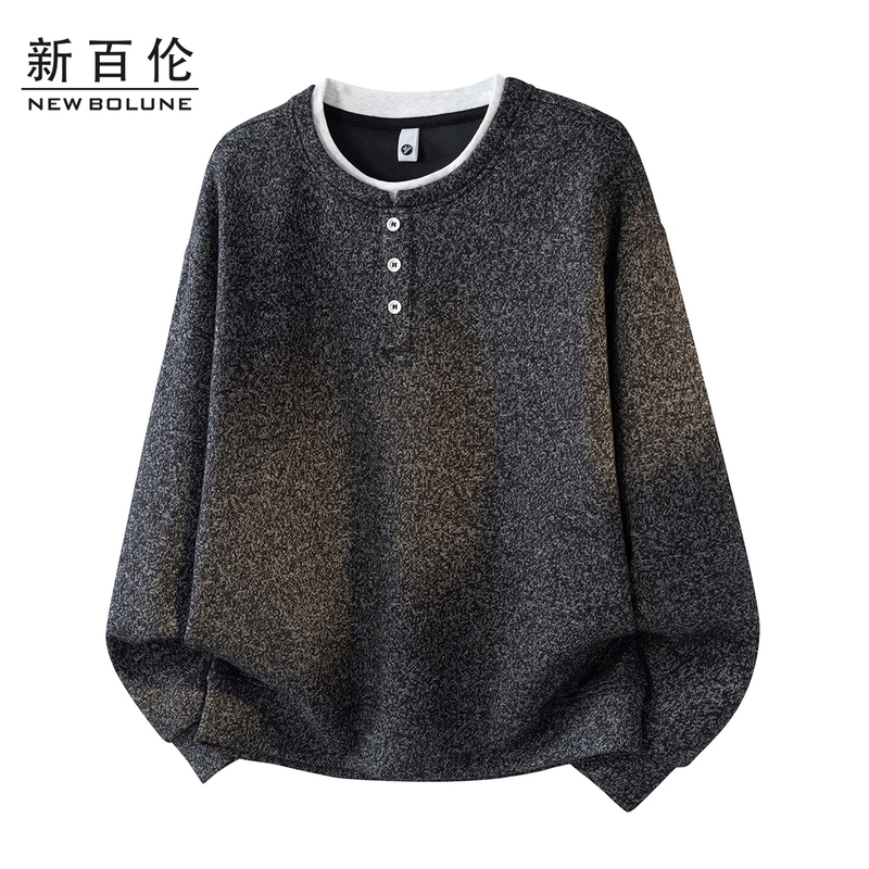 New Balance Heavyweight Wool Sweatshirt for Men, Autumn New Trendy Brand Loose Fit Stand Collar Pullover Casual Long-Sleeve Polo Shirt