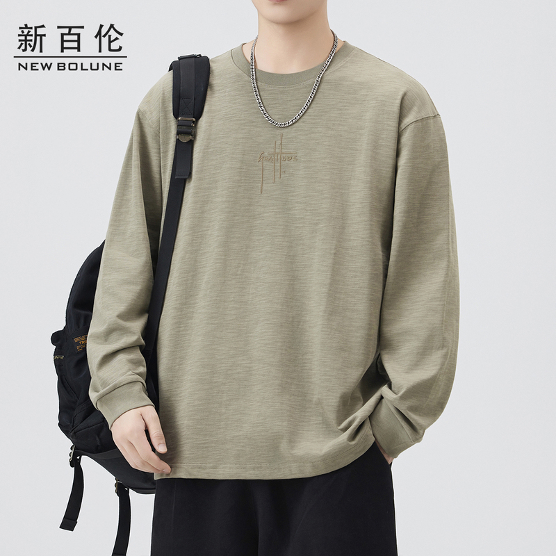New Balance Pure Cotton Long-Sleeve T-Shirt for Men, Spring and Autumn 2025 New Trendy Brand, Loose Fit, Crew Neck, American Style, Heavyweight Top