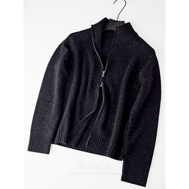Noma Luxury Brand Moro7030Baby Cashmere Blend Colorful Dot Yarn Row Style Retro Stand Collar Sweater Cardigan