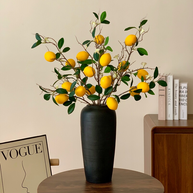 Fresh and Simple Artificial Lemon Fruit Branches for Living Room and Dining Table, Fake Flowers, Bionic Flower Arrangement, Tall Branch Decoration, New Year Ornaments