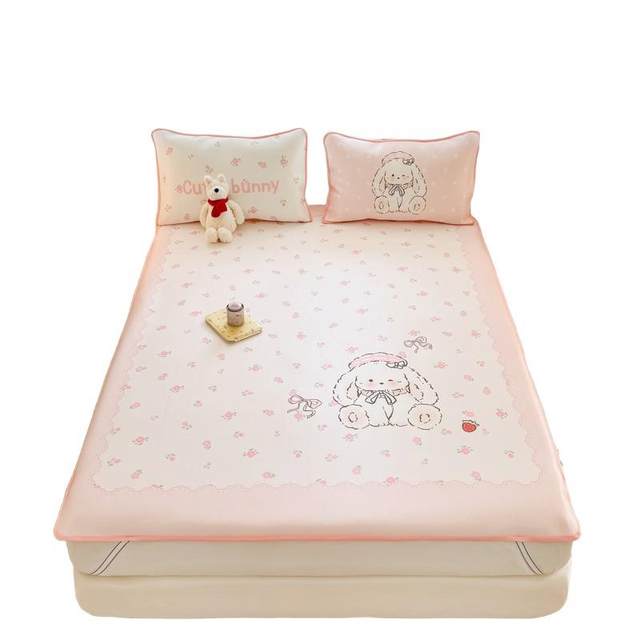 Children's cartoon ice silk mat three-piece set 2025 new cool mat machine-washable student dormitory cool bed sheets