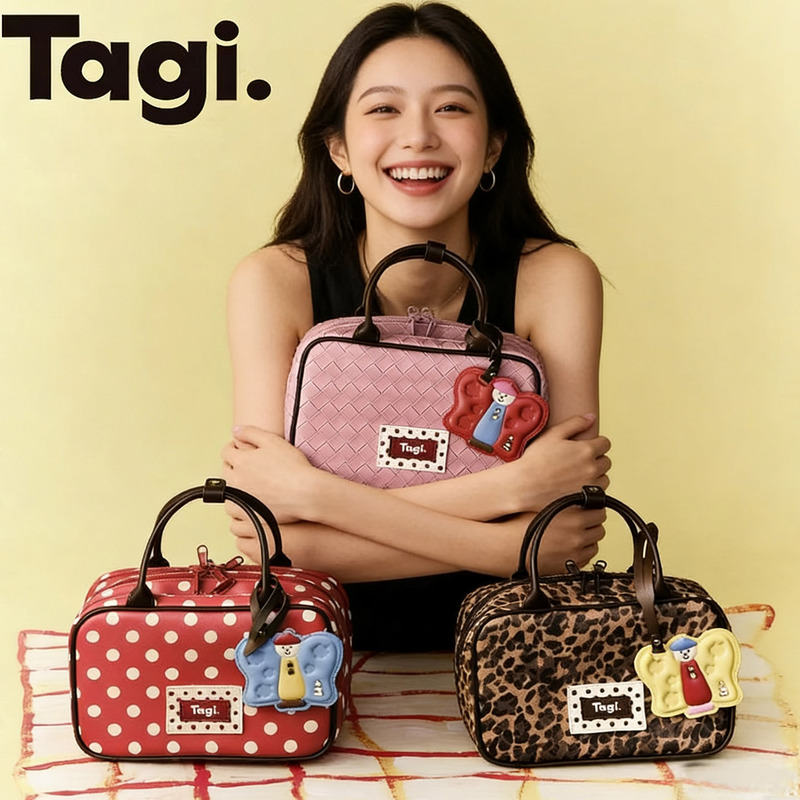 Tagi. Inspiration Picnic Bowling Storage Large Capacity Makeup Bag Portable Handheld Small Square Bag Polka Dot Leopard Print Bag
