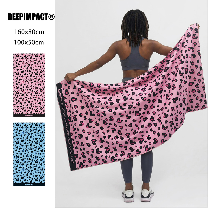 Deepimpact Fitness Towel, Sports Towel, Yoga Towel, Sweat-Absorbent, Quick-Drying, Multi-Purpose Bath Towel, Women's Heart Leopard Print