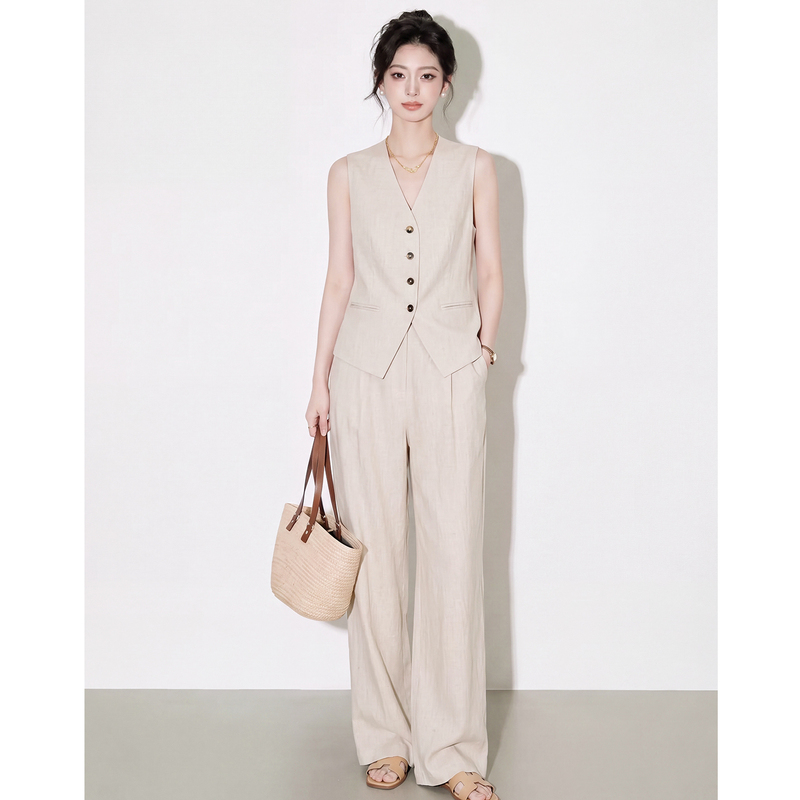 High-End Old Money Style Outfit, Cotton and Linen Suit, Casual Women's Wear, Sleeveless Vest, Linen Complete Set, Stylish and Age-Reducing Trend High-End Old Money Style Outfit, Cotton and Linen Suit, Casual Women's Wear, Sleeveless Vest, Linen Complete Set, Stylish and Age-Reducing Trend