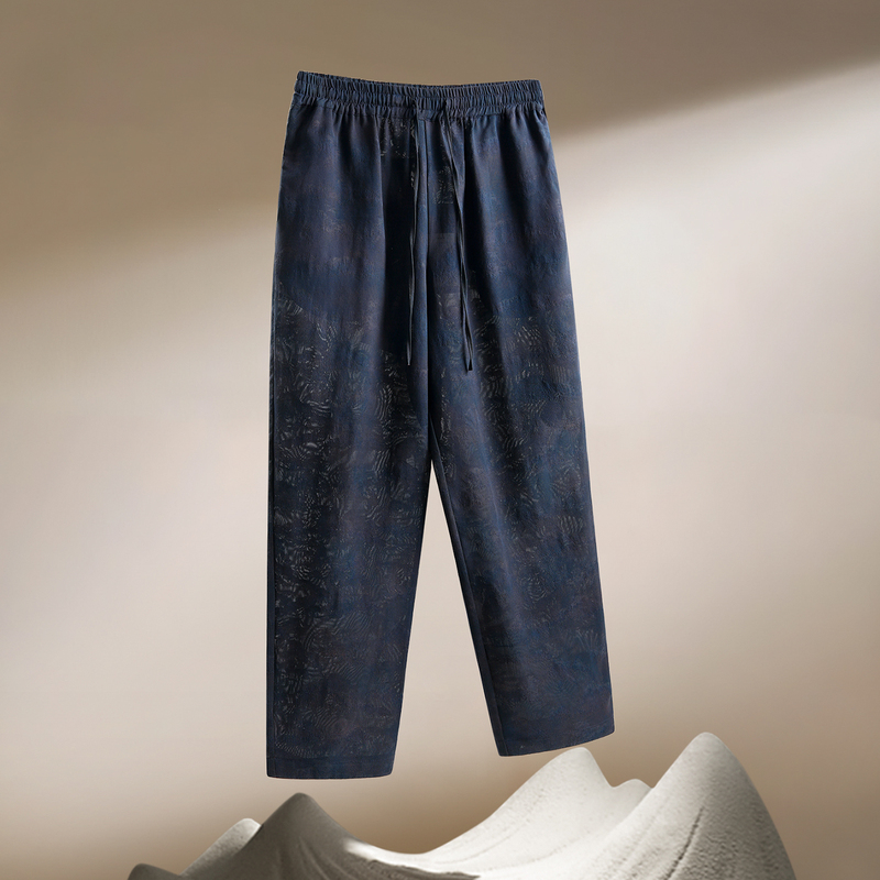 【Rare High-Quality Item】Four-Thread Twill Thin Men's Loose Straight-Leg Full Elastic Drawstring Casual Versatile Long Pants for Summer