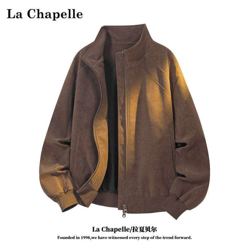 La Chapelle Melard Coffee-Colored Stand-Up Collar Flight Jacket for Men, 2026 Autumn Loose Casual High-End Jacket