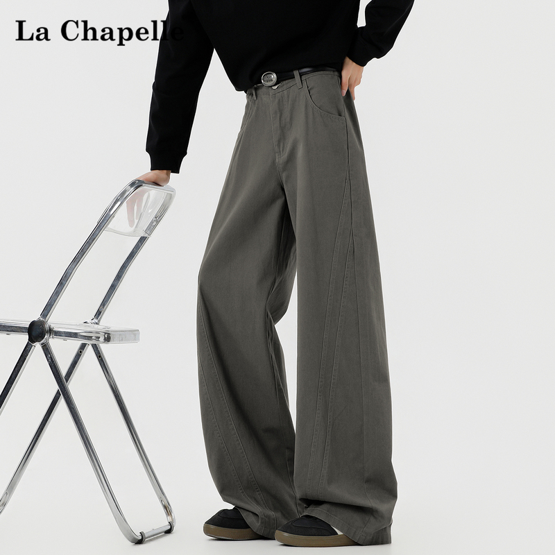 La Chapelle American-Style Pure Cotton Straight-Leg Work Pants for Men, 2026 Autumn Loose Wide-Leg Cleanfit Casual Pants
