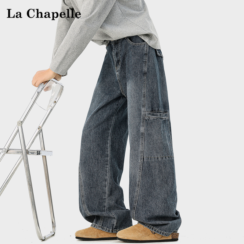 La Chapelle American-Style Washed Vintage Workwear Jeans for Men, Autumn Loose Straight Retro Cleanfit Long Pants La Chapelle American-Style Washed Vintage Workwear Jeans for Men, Autumn Loose Straight Retro Cleanfit Long Pants