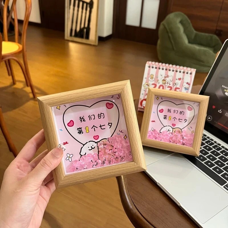 Chinese Valentine's Day Couple Creative Cartoon DIY Photo Frame Bedroom Living Room Decoration Valentine's Day Anniversary Gift Photo Frame U