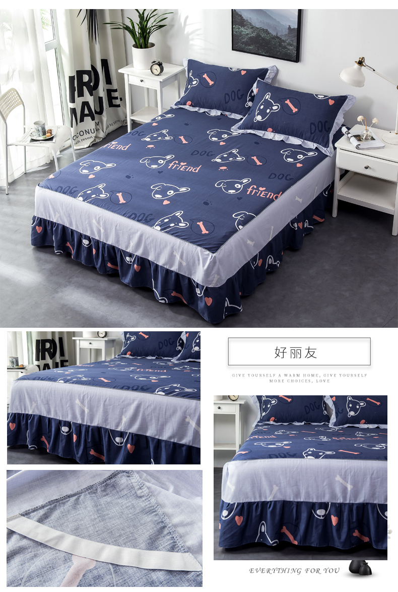 khăn trải giường cotton giường váy trong một mảnh giường 1.8m bông 1,5m giường ngủ giường ngủ bìa ba mảnh vỏ bảo vệ trượt - Váy Petti drap giường có viền