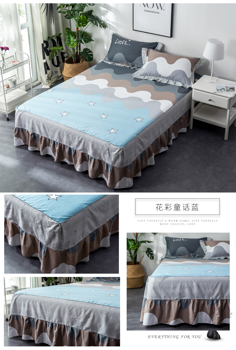 khăn trải giường cotton giường váy trong một mảnh giường 1.8m bông 1,5m giường ngủ giường ngủ bìa ba mảnh vỏ bảo vệ trượt - Váy Petti drap giường có viền