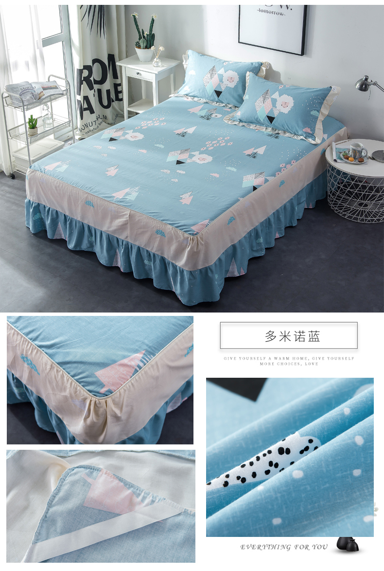khăn trải giường cotton giường váy trong một mảnh giường 1.8m bông 1,5m giường ngủ giường ngủ bìa ba mảnh vỏ bảo vệ trượt - Váy Petti drap giường có viền