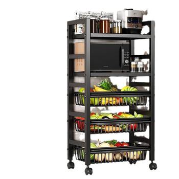 Select mobile kitchen basket storage rack for household floor-standing multi-layer fruit and vegetable storage multi-function oven microwave
