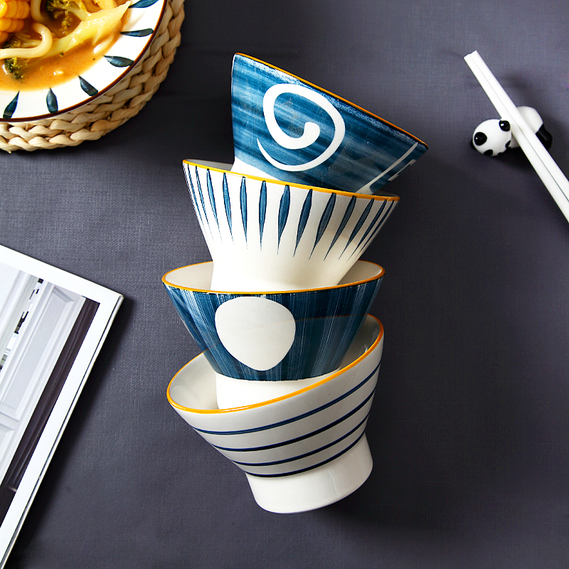 Day Style High Foot Bowl Cutlery 5 Inch Bucket Hat Bowl Home ceramic Small bowls Mini ins Han style bowls individuality Individual 4 5