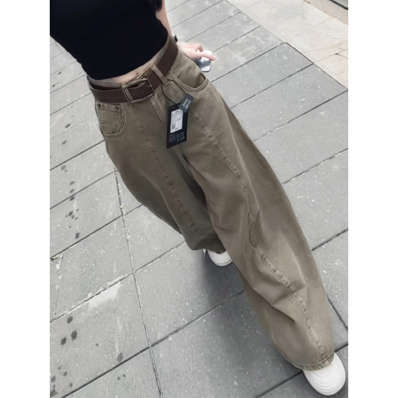 Khaki American Retro Loose Wide-Leg Jeans for Women, 2026 Autumn New High-Waisted Slimming Drapey Long Pants Khaki American Retro Loose Wide-Leg Jeans for Women, 2026 Autumn New High-Waisted Slimming Drapey Long Pants