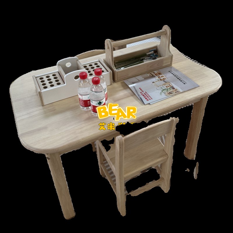 Kindergarten children's tables and chairs rubber wood baby care solid wood reading and learning table woodworking art table W
