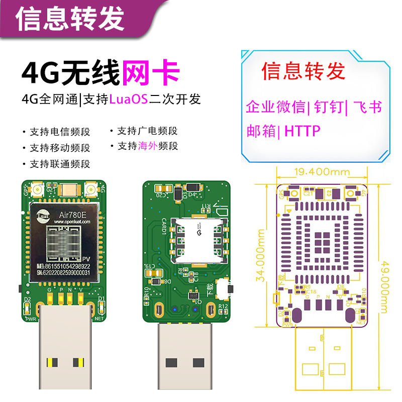 4G USB сетевой адаптер AIR780 серии поддерживает набор RNDIS для набора соединения